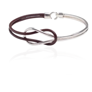 Bracelete Double Knot Prata e Couro Marrom